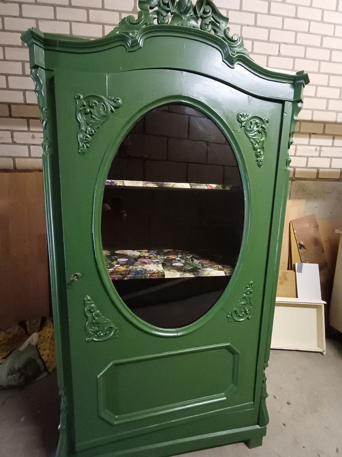 Kast, Antiek, Brocante, Groen, Houtsnijwerk, Ophalen, Gebruikt, 50 tot 100 cm, Minder dan 100 cm