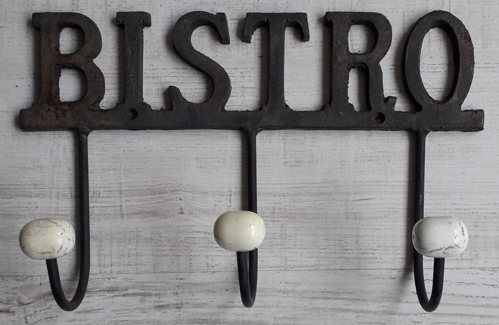 VINTAGE KAPSTOK>BISTRO>3 HAKEN MET ORIGINELE KNOPPEN, Ophalen of Verzenden, Metaal, Wandkapstok, Minder dan 100 cm