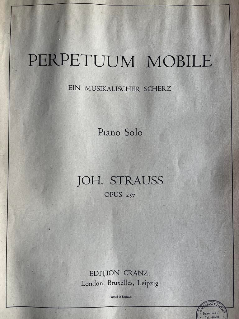 Perpetuum Mobile - Joh. Strauss - Piano Solo - Bladmuziek, Gebruikt, Klassiek, Ophalen of Verzenden, Artiest of Componist