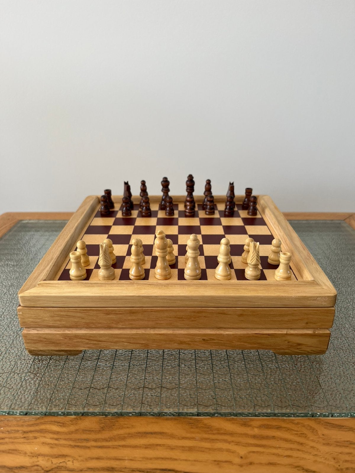 Vintage schaakbord + schaakstukken chessboard schaken, Ophalen of Verzenden, Zo goed als nieuw