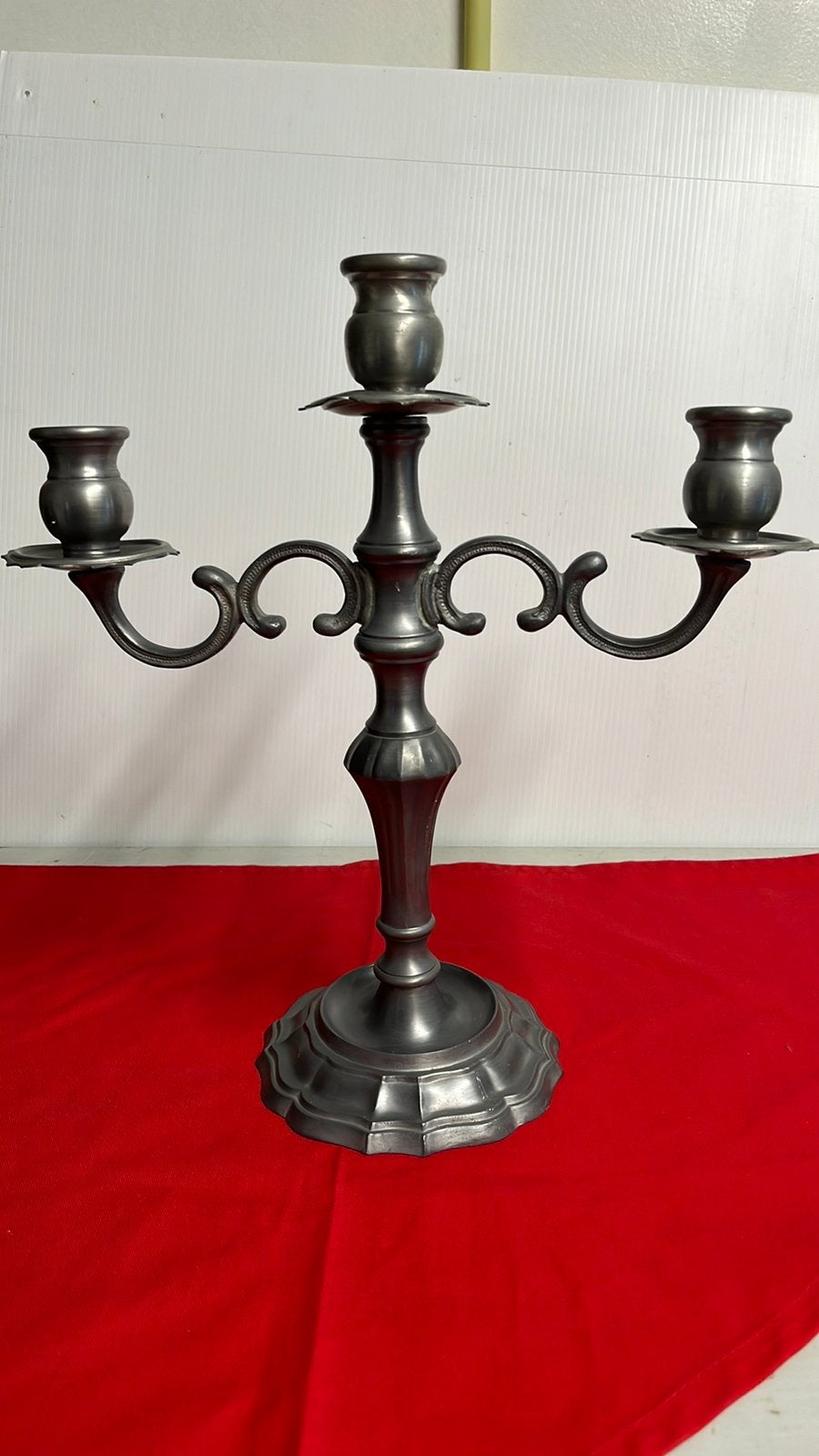 Antieke Tinnen Kandelaar met 3 armen, Antiek en Kunst, Ophalen of Verzenden, Overige materialen