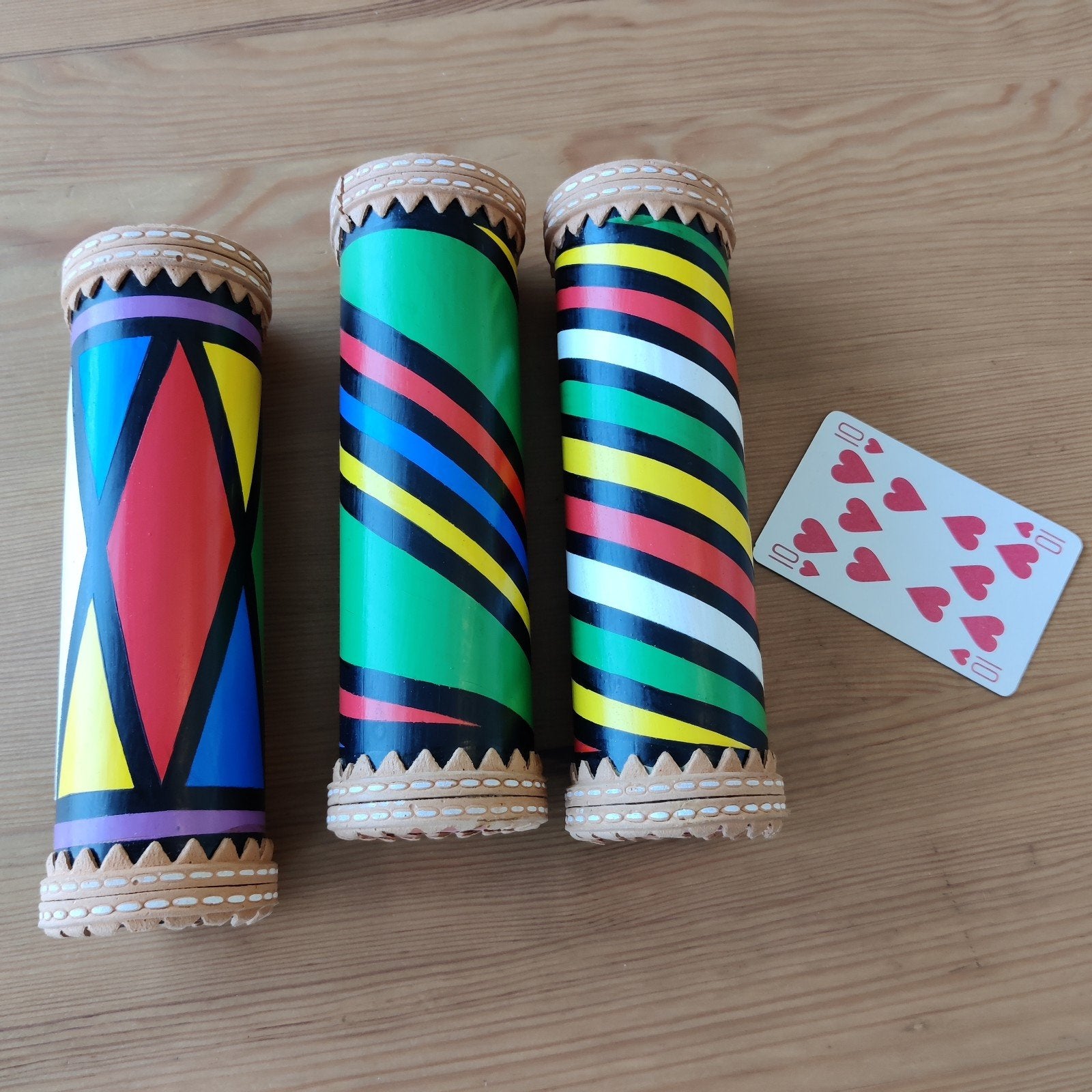 Set van 3 kleurrijke houten shakers, Muziek en Instrumenten, Ophalen of Verzenden, Gebruikt, Overige soorten