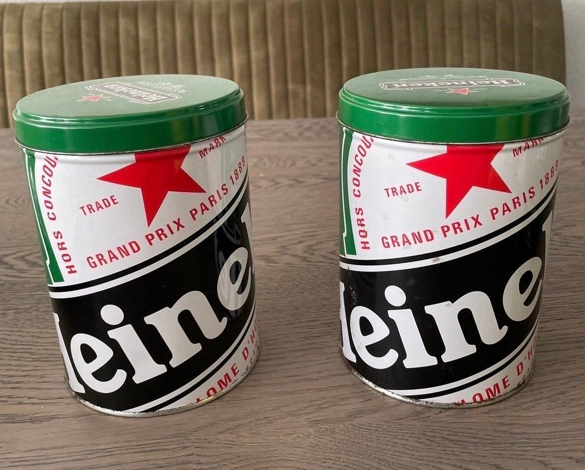 Set van 2 Vintage Heineken Blikken - Grand Prix Paris 1889, Ophalen of Verzenden, Zo goed als nieuw