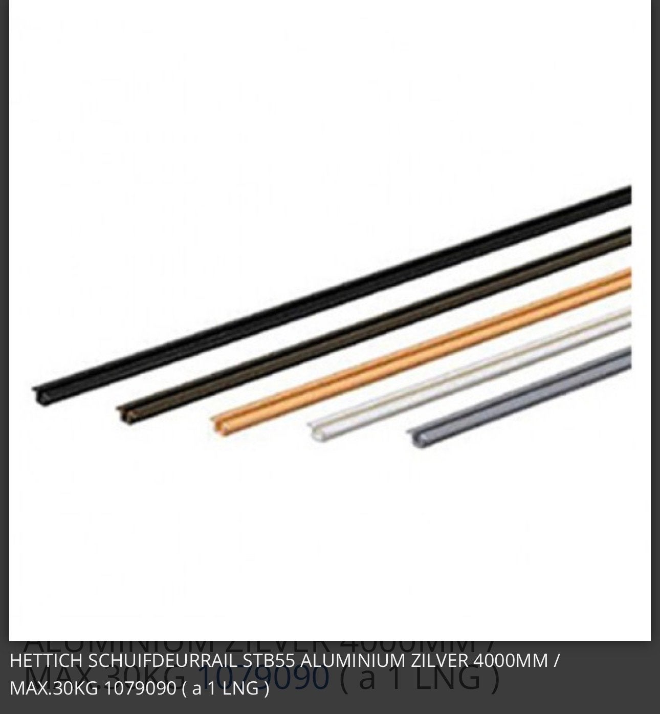 Hettich Schuifdeurrail STB55 Aluminium Zilver 4000 mm, Ophalen, Nieuw, 250 mm of meer, Overige typen