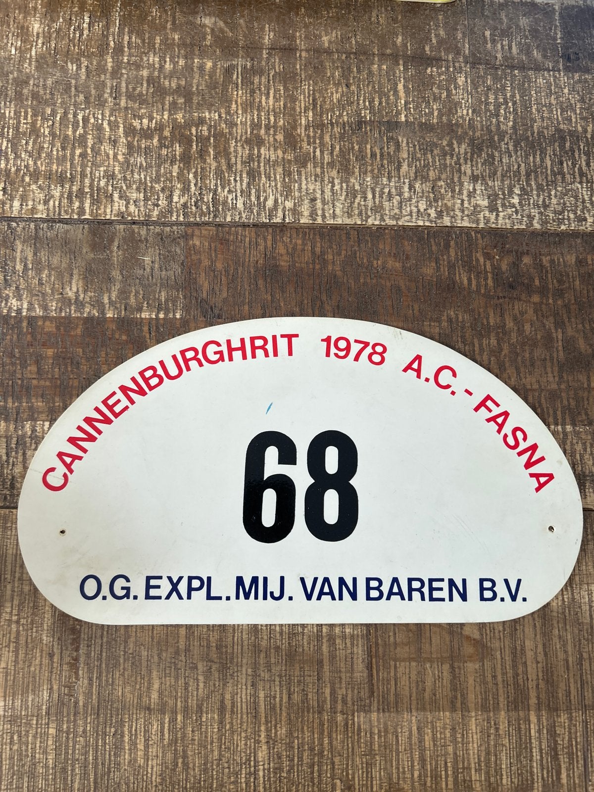 Vintage Cannenburghrit 1978 Rallybord - Nummer 68, Ophalen of Verzenden