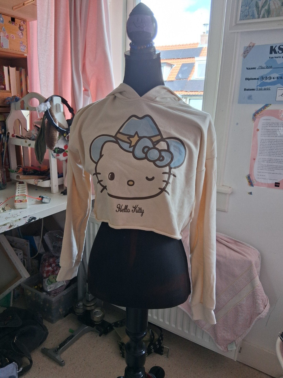 Hello Kitty Cropped Hoodie H&M Sanrio, H&M, Beige, Ophalen of Verzenden, Zo goed als nieuw