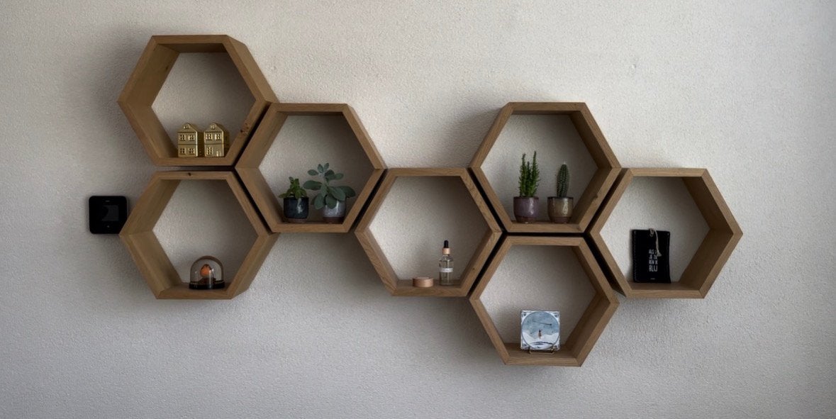 Hexagons wandplanken, Huis en Inrichting, Woonaccessoires | Wandplanken en Boekenplanken, Ophalen, Zo goed als nieuw