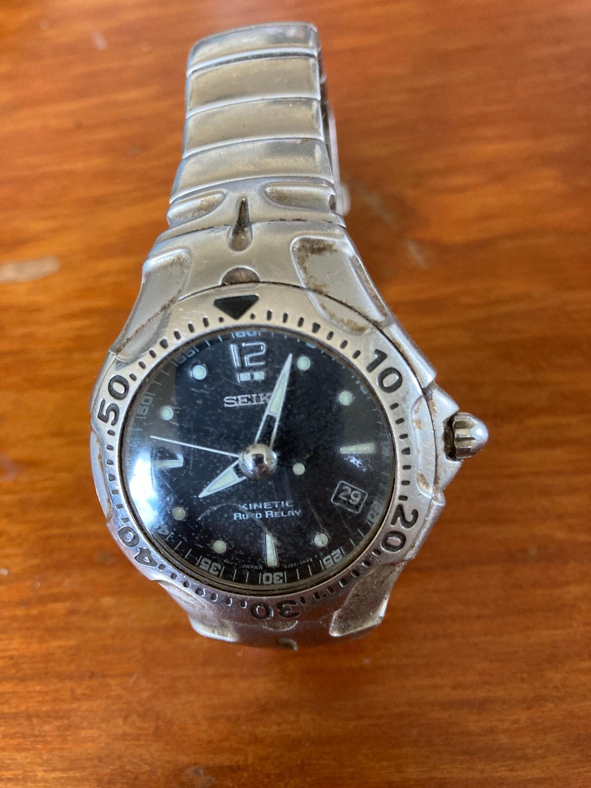 Mooi gedragen Seiko Kinetic herenhorloge met stalen band, Seiko, Gebruikt, Staal, Polshorloge