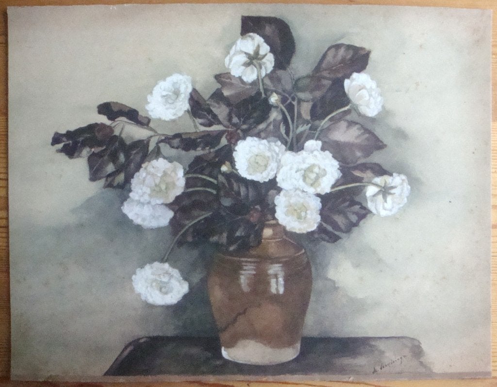 Martha Schuiringa Aquarel Pioenrozen 42 x 32 cm op karton ge, Ophalen of Verzenden