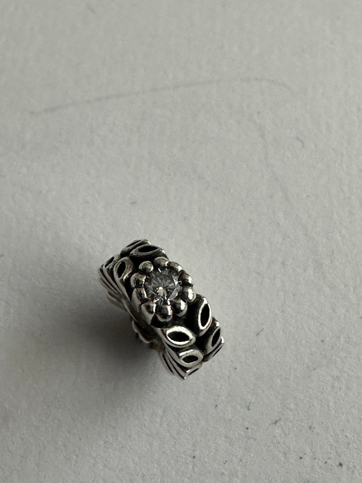 Pandora spacer met zirkonia steentje, Ophalen of Verzenden, Zo goed als nieuw, Zilver, Pandora