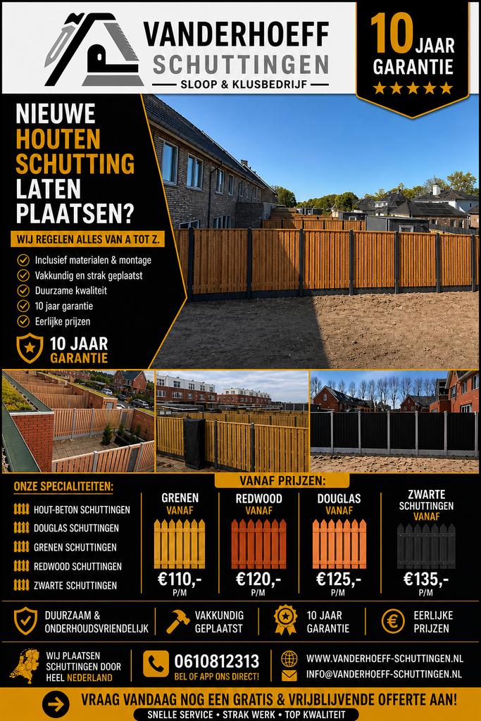 Hout-composiet-beton-aluminium schutting vanaf €110,- pm, Ophalen, Nieuw, Hout, 1 tot 2 meter
