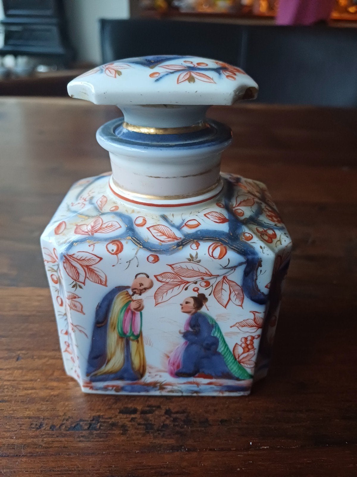 Antieke porseleinen theebus, handbeschilderd, Imari, Ophalen of Verzenden