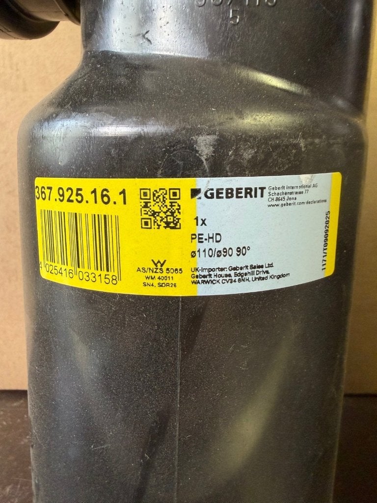Geberit PE-HD Bocht 90 Ø110mm Afvoerbuis, Ophalen of Verzenden, Nieuw, Toilet