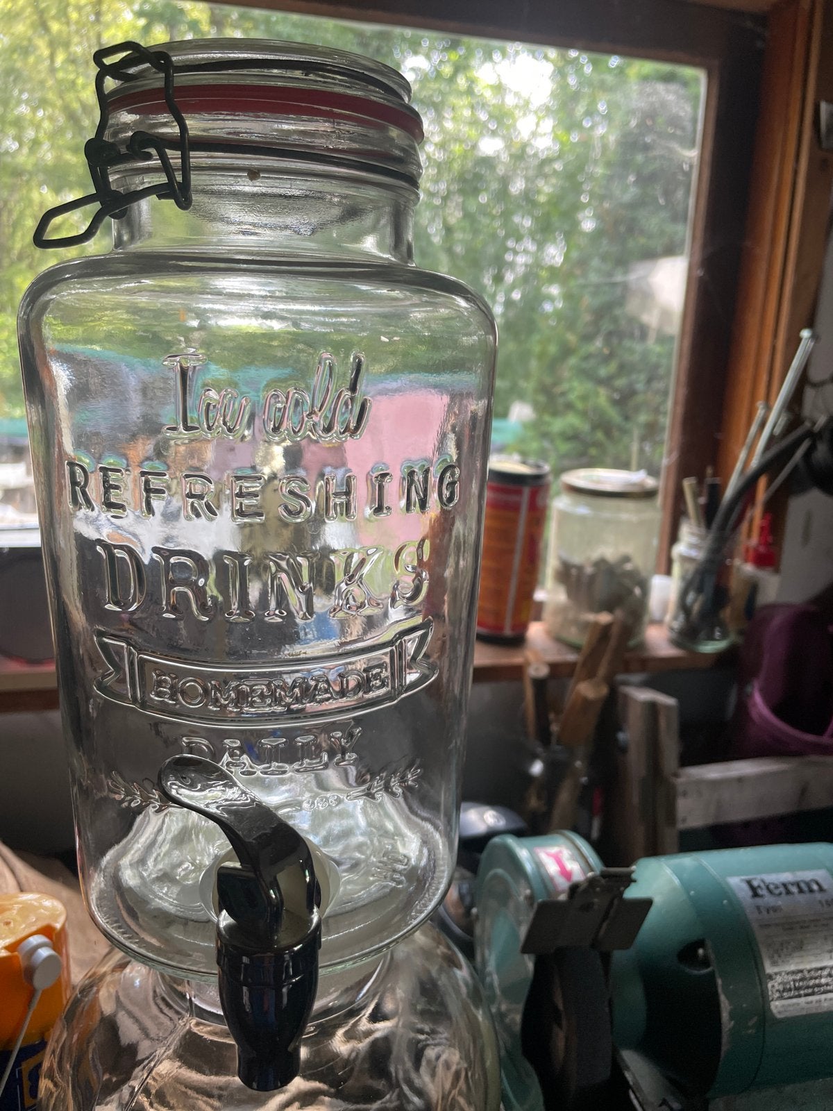 Glazen drankdispenser met tapkraan - 4 liter, Ophalen, Gebruikt, Glas, Vintage