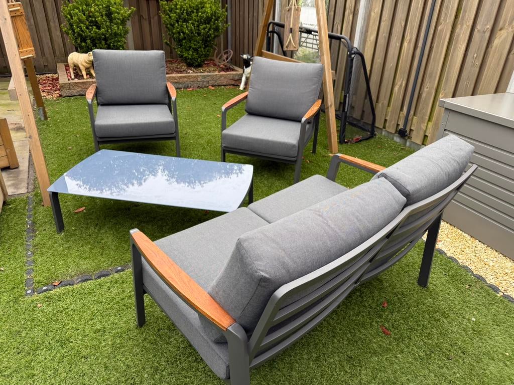 Bellagio Ciane Loungeset aluminium en Teak, Ophalen, 4 zitplaatsen, Bank, Loungeset