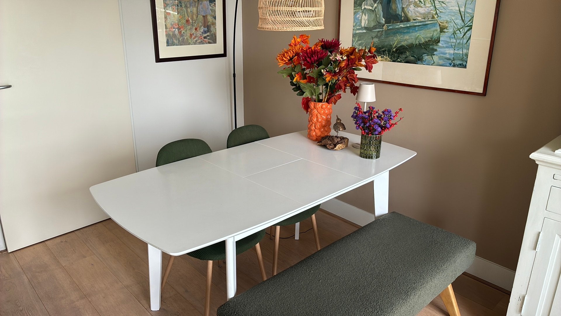 Witte uitschuifbare eettafel 120/160x80 cm, Ophalen, Gebruikt, 100 tot 150 cm, 50 tot 100 cm