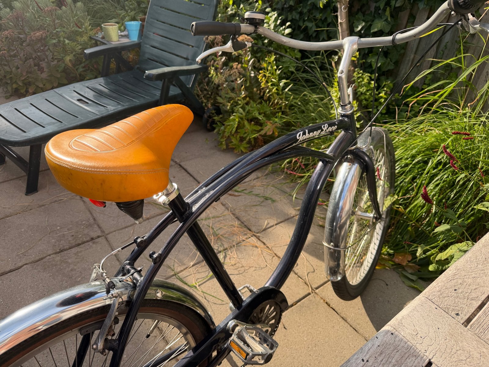 Johnny Loco Cruiser Fiets - Zwart met Oranje Zadel, Gebruikt, Velgrem, Versnellingen, 53 tot 57 cm