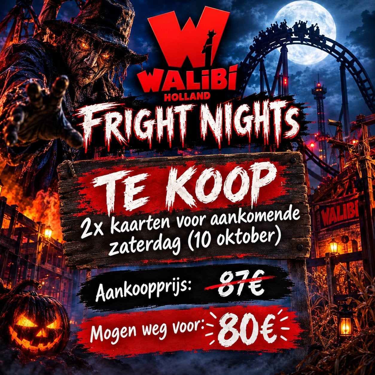 tickets walibi frightnight, Twee personen, Ticket of Toegangskaart
