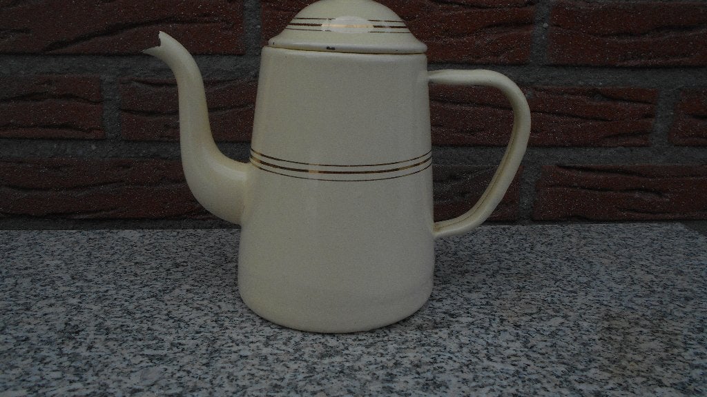 antiek email goud creme koffiepot 1,2 liter MOOI kan koffie, Antiek en Kunst, Ophalen of Verzenden