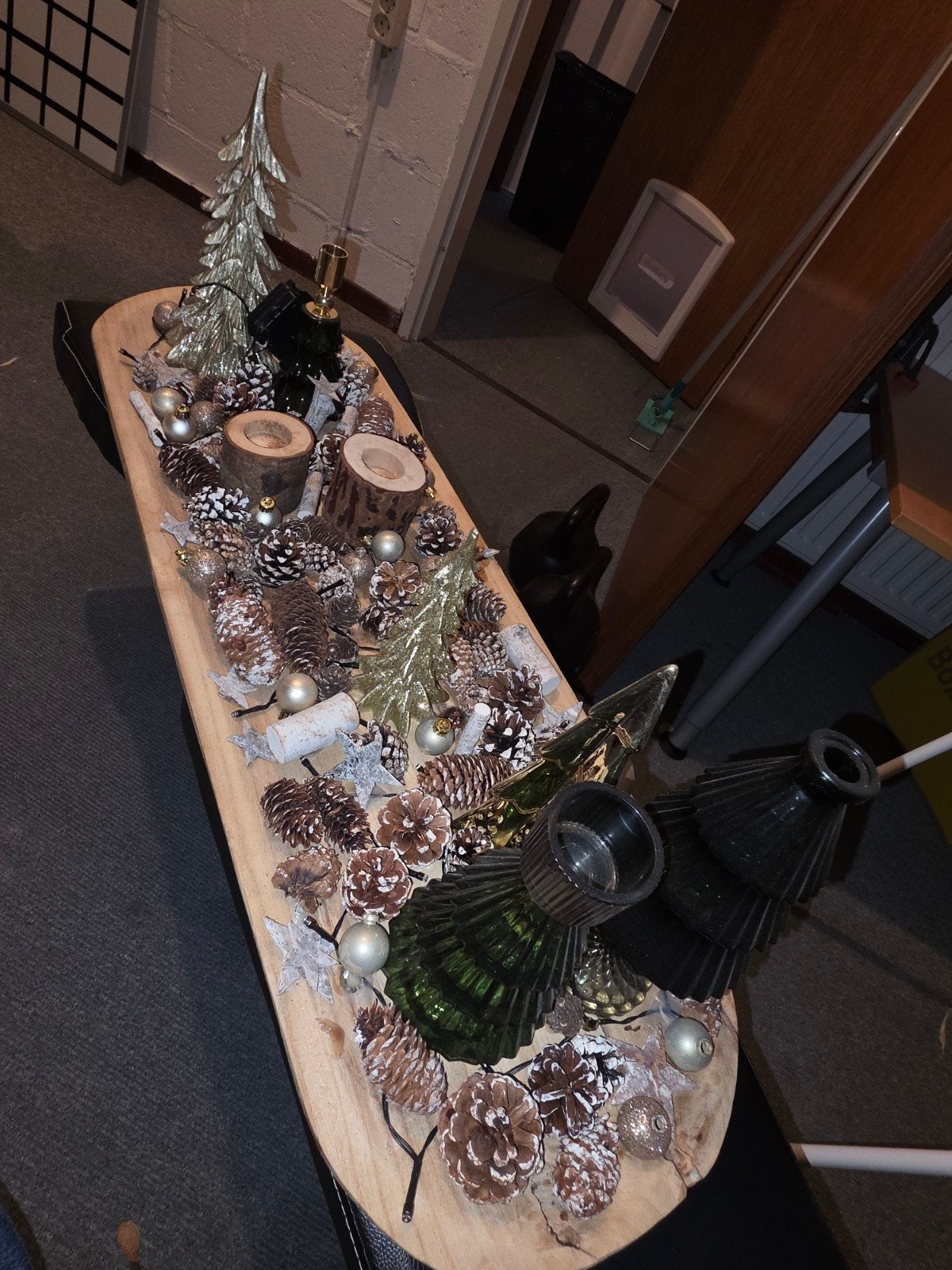 Complete kerstdecoratie set goud / groen / hout – tafelstyli, Ophalen, Zo goed als nieuw