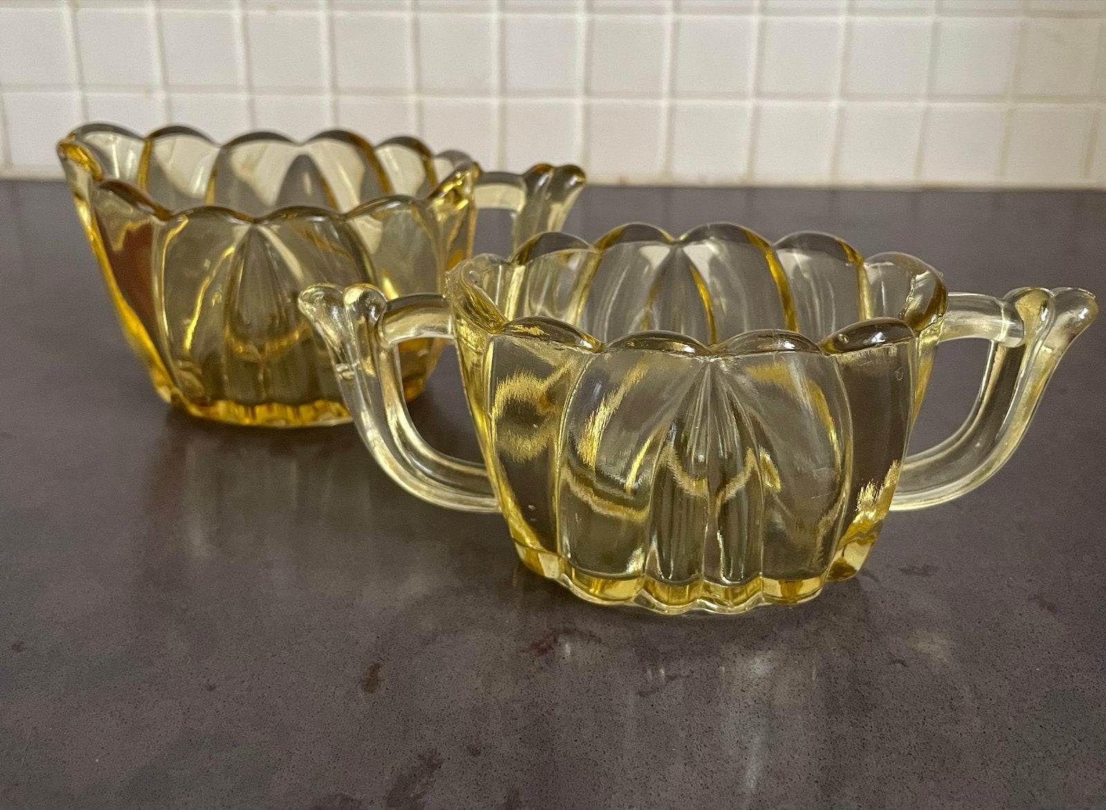 Vintage Amber Glas Roomstel Jaren 30, Ophalen of Verzenden