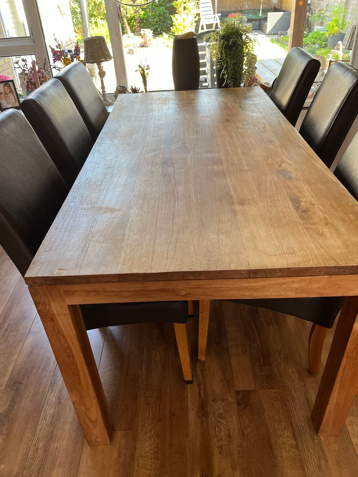 Houten eettafel met 6 stoelen, Huis en Inrichting, Tafels | Eettafels, Ophalen, 50 tot 100 cm, Zo goed als nieuw, 150 tot 200 cm