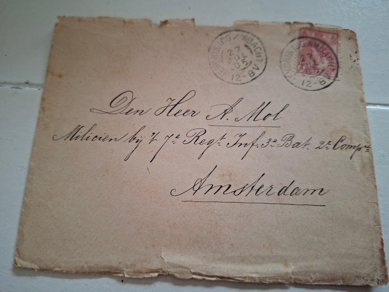 Heel oude enveloppe 1905 postzegel 5ct Wilhelmina +brief, Verzenden, T/m 1940, Gestempeld