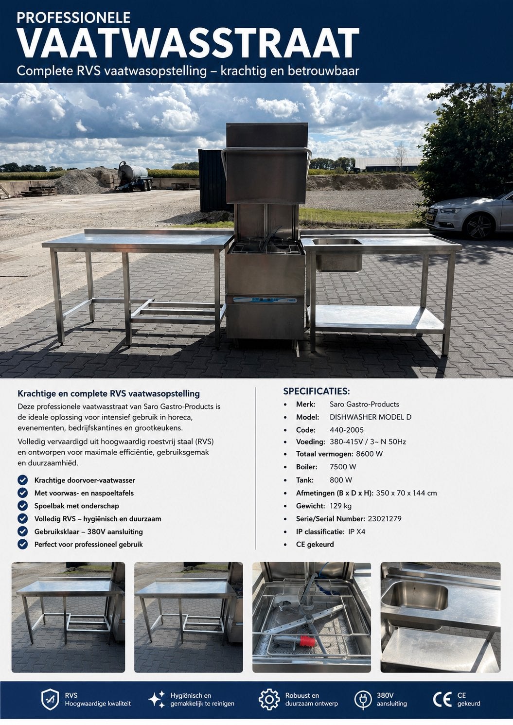 Professionele RVS vaatwasstraat te koop, Ophalen of Verzenden