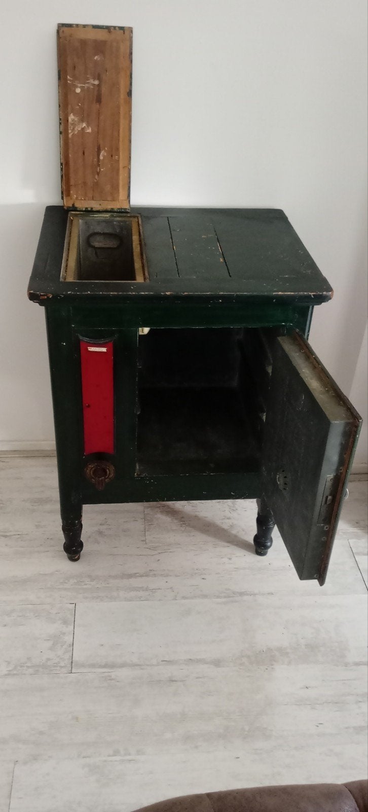 Antieke houten ijskast/koelkast, groen en rood, Ophalen of Verzenden