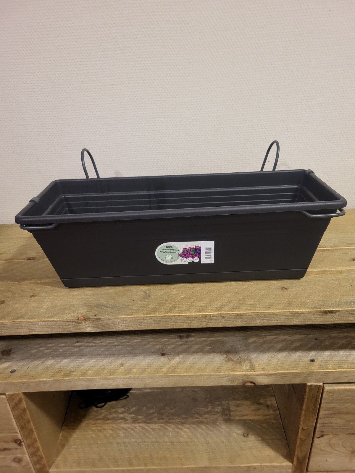 4 stuksZwarte kunststof bloembak met haken voor balkon/tuin, Ophalen, Kunststof, Minder dan 30 cm, Nieuw