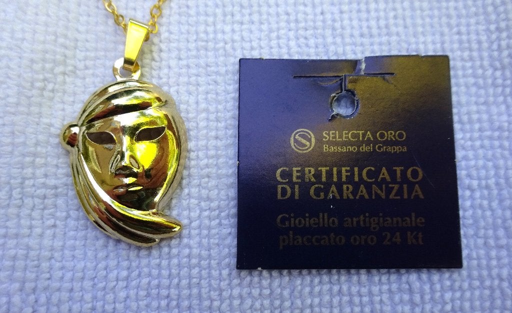 Selecta Oro Vergulde hanger theatermasker + kettinkje, Verzenden, Zo goed als nieuw, Goud, Goud