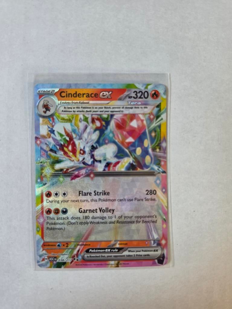 Pokémon TCG: Cinderace ex Tera (038/217) - Zo goed als nieuw, Ophalen of Verzenden, Zo goed als nieuw, Losse kaart, Foil