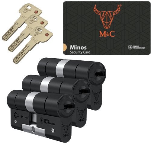 M&C Minos zwarte cilinder 3x gelijksluitend SKG***, Niet ingevuld, Niet ingevuld, Niet ingevuld