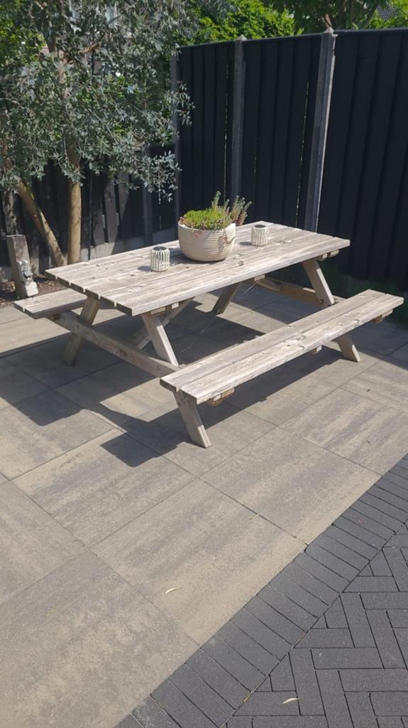 Picknicktafel 180 cm lang - Zo goed als nieuw, Ophalen, Zo goed als nieuw, Rechthoekig, Hout