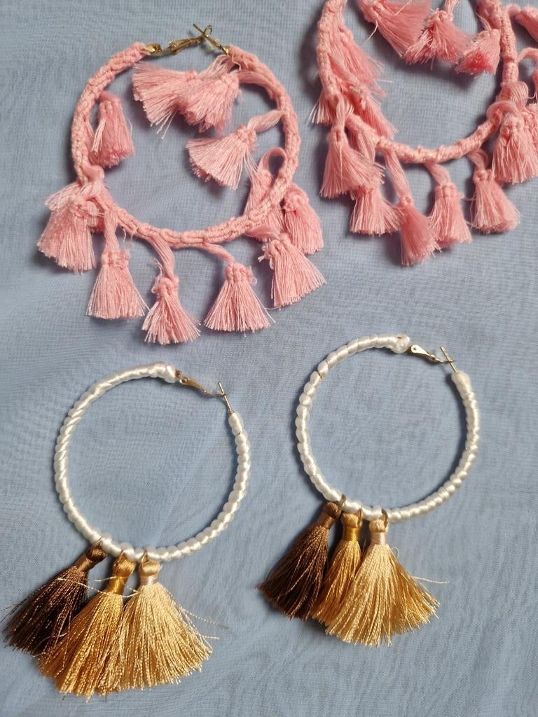 Boho ibiza stijl kwastje oorbellen roze geel, Overige materialen, Geel, Nieuw, Ophalen of Verzenden