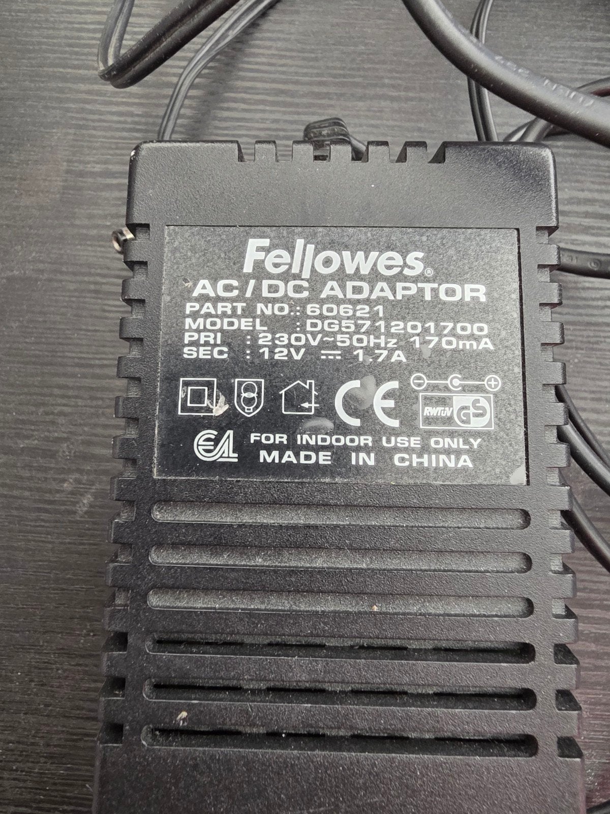 Fellowes AC/DC Adapter 12V 1.7A - Model DG571201700, Ophalen of Verzenden, Gebruikt