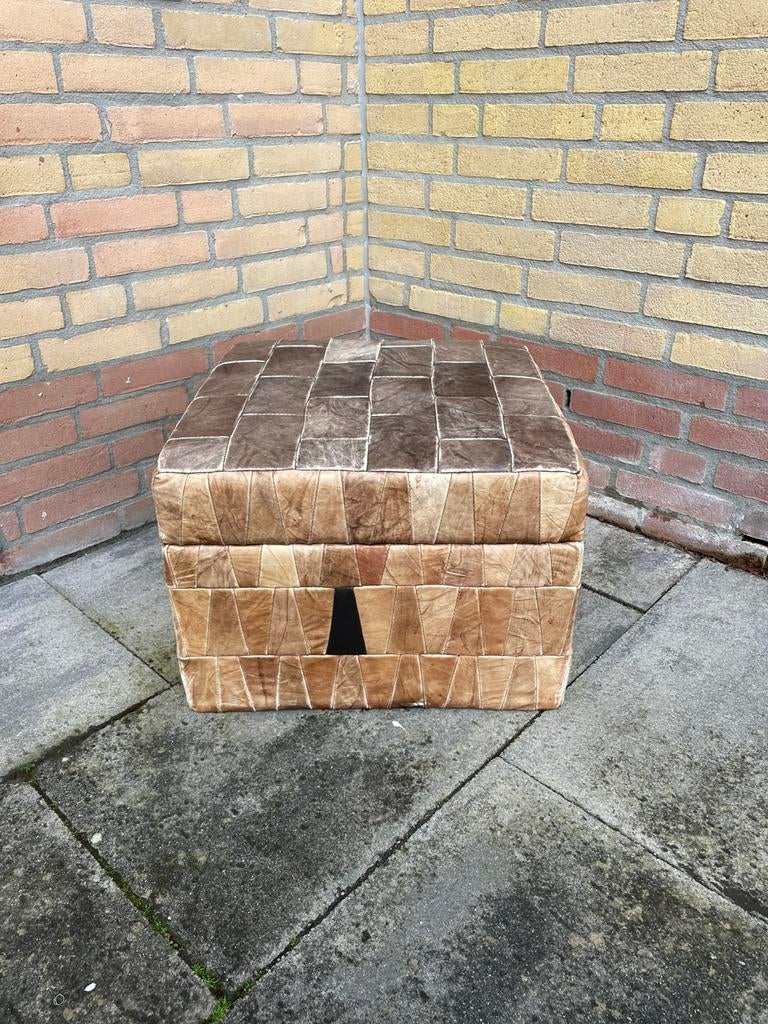Leren Poef met Opbergruimte Vintage Look, Ophalen, Rond, Leer, Minder dan 50 cm