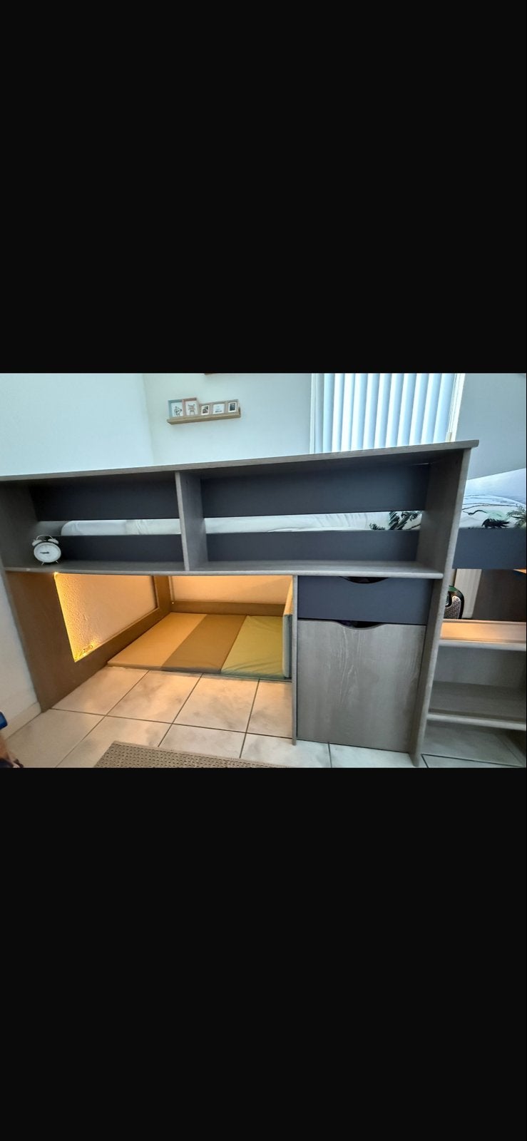 Gratis Halfhoogslaper met opbergkast, lade en bureau, Ophalen, 85 tot 100 cm, Gebruikt, Hoogslaper of Stapelbed