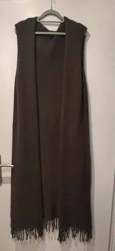 Mooi lang donkergroen vest met franjes 42/48. Nieuw!, Kleding | Dames, Truien en Vesten, Ophalen of Verzenden, Nieuw, Maat 46/48 (XL) of groter