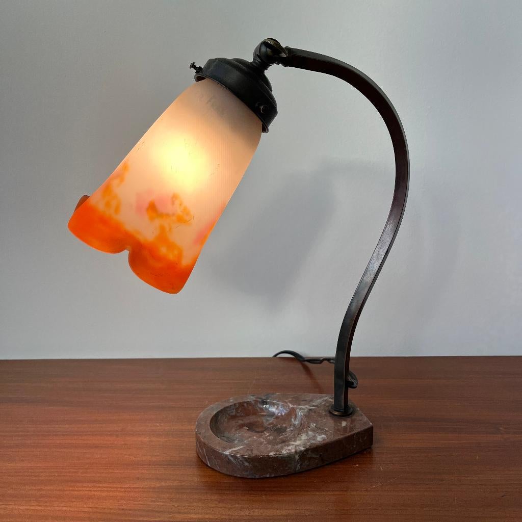Muller Freres Luneville tafellamp messing marmer art nouveau, Antiek en Kunst, Antiek | Lampen, Ophalen of Verzenden