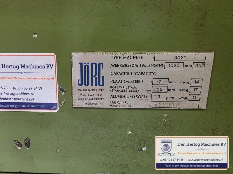 gebruikte vingerzetbank plooibank 1020x2mm JORG 3021, Ophalen, Gebruikt