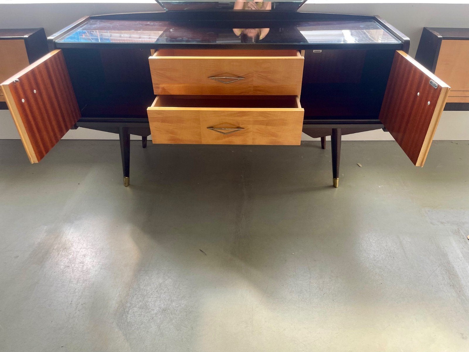 Vintage kaptafel /dressoir⁹ 2 bijpassende zwevende wandkastj, Gebruikt, 100 tot 150 cm, 50 tot 100 cm, Ophalen of Verzenden