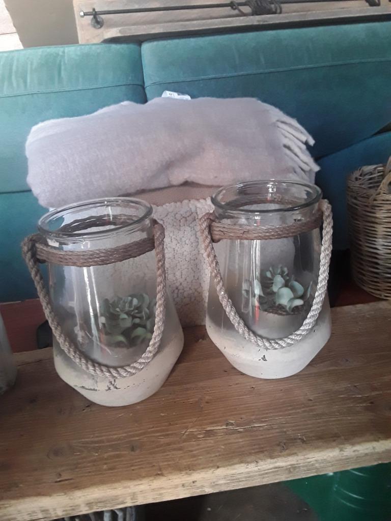 Windlichten 2 stuks, Huis en Inrichting, Woonaccessoires | Vazen, Ophalen, Overige kleuren, Minder dan 50 cm, Glas