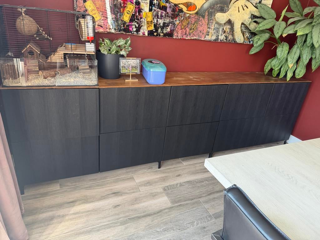 Zelfgemaakte Besta dressoir - 300x80 met 10cm poten, Huis en Inrichting, Kasten | Dressoirs, Ophalen, Overige materialen, Gebruikt