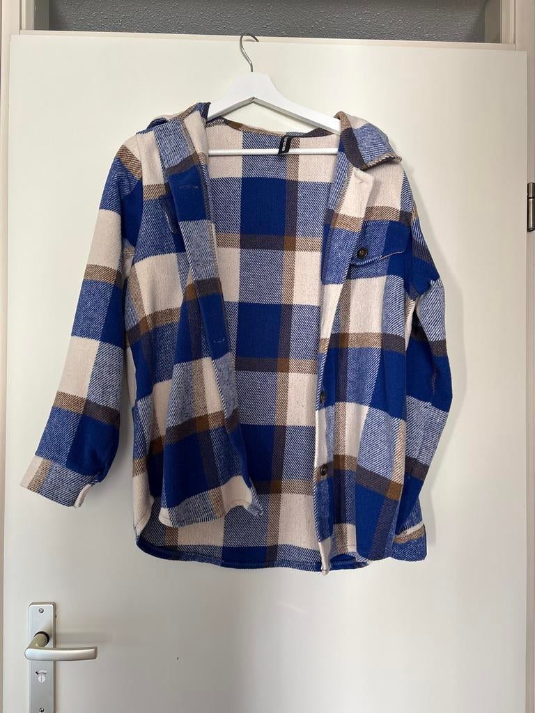 Geruite Oversized Blouse/Shacket - Blauw, Wit, Bruin, Ophalen, Blauw, Maat 42/44 (L), Zo goed als nieuw