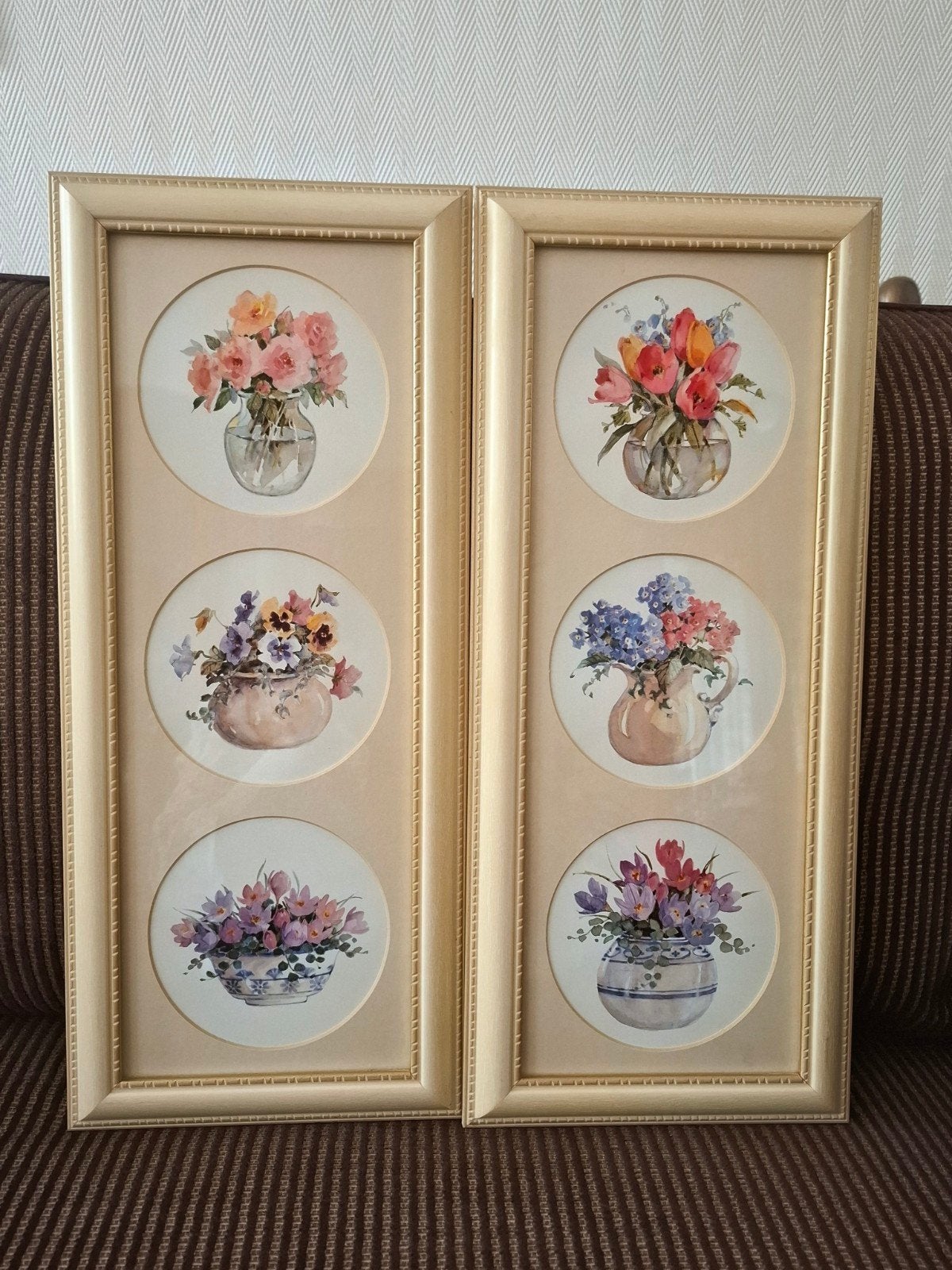 Set van 2 vintage Britse bloemen drieluiken( Cottagecore), Bloemen, Met passe-partout, Ophalen of Verzenden, Aquarel
