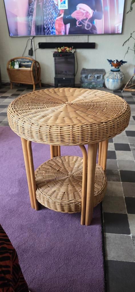 Leuke rieten bijzettafel met extra plankje, Ophalen, Rechthoekig, Minder dan 55 cm, 45 tot 60 cm