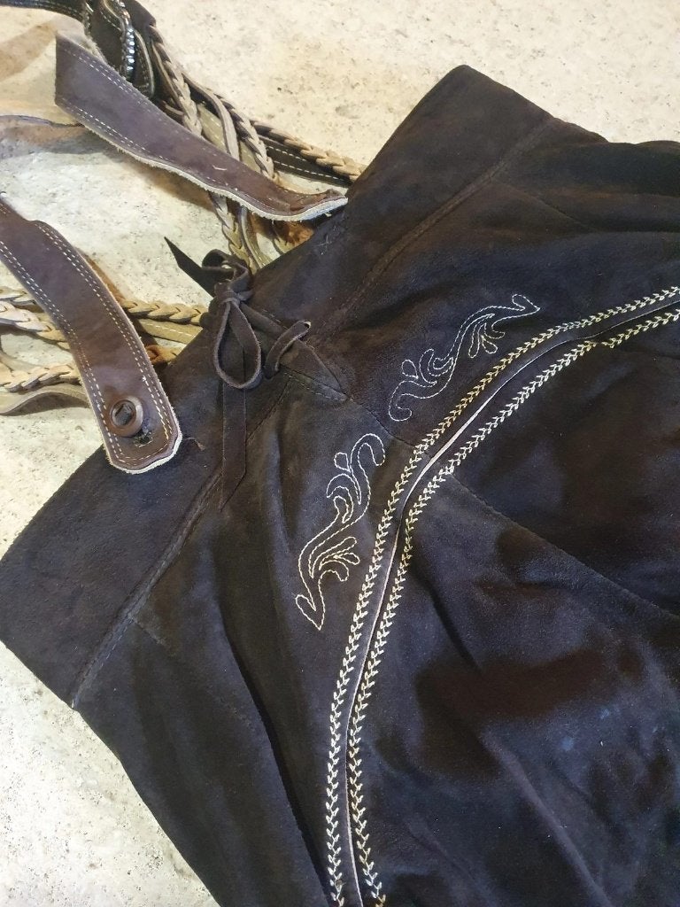 Donkerbruine Lederhose Dames - breedte 40cm, Kleding | Dames, Maat 38/40 (M), Bruin, Djt@dejuistetoon.eu, Ophalen of Verzenden