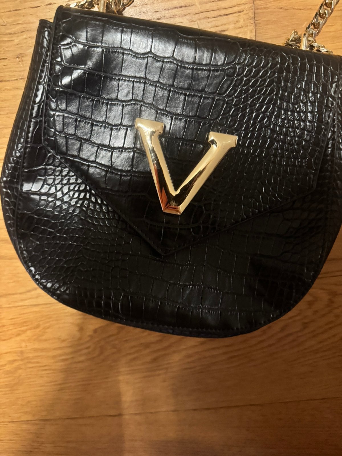 Josh V tas zwart leer gouden logo, Verzenden, Zo goed als nieuw, Zwart, Schoudertasje