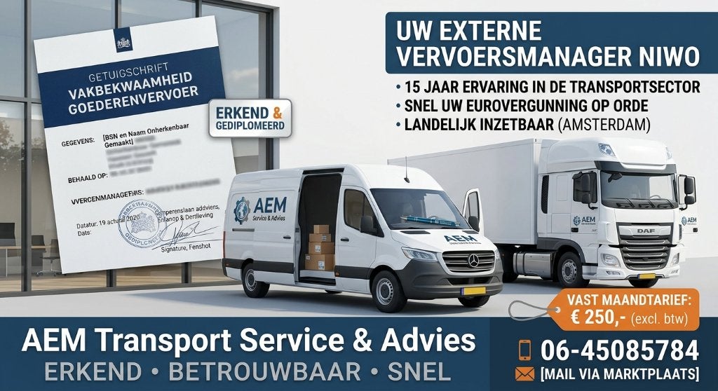 NIWO vervoersmanager, Vacatures, Variabele uren, Overige niveaus, Vanaf 10 jaar, Freelance of Uitzendbasis